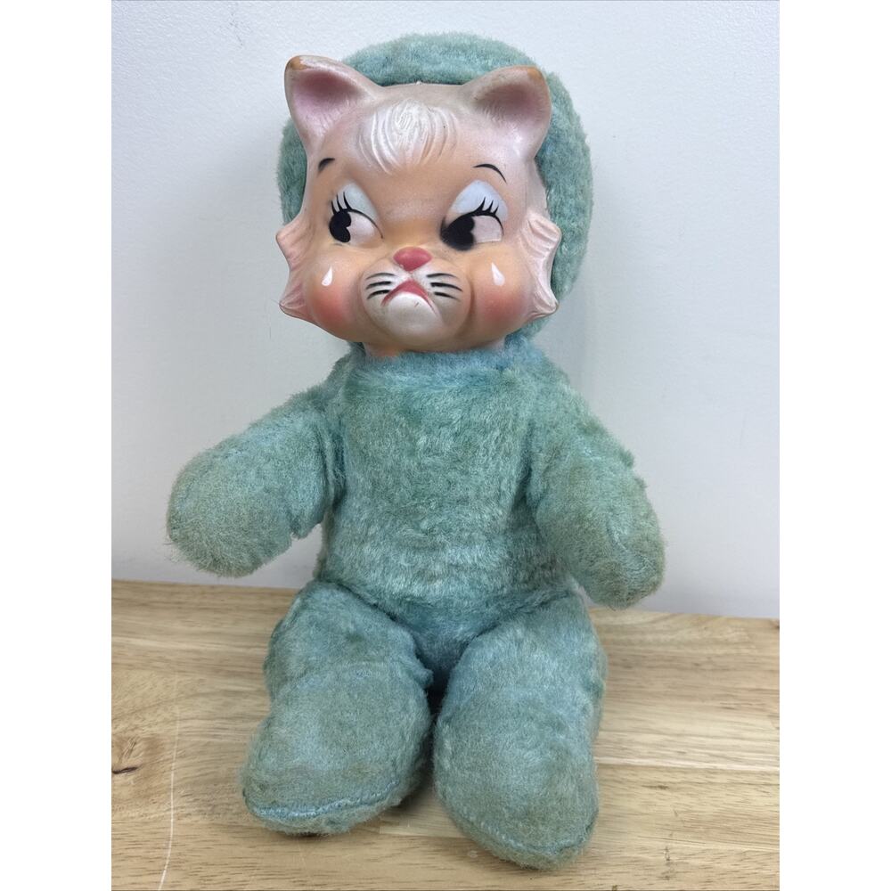 Vintage 50s / 60's Rushton Rubber Face Grumpy Pouty Cat Kitty 13” Plush